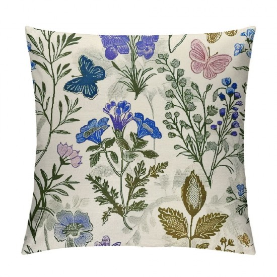 Throw Pillow Covers Vintage Plants with Flowers Botanical Square Pillowcase for Home Decor Sofa Car Bedroom Pillow case