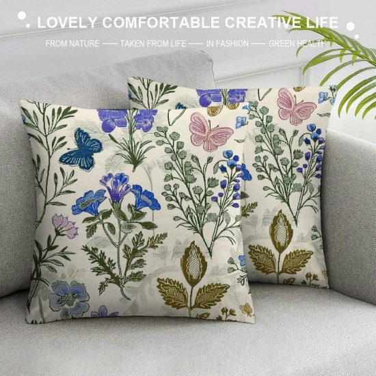 Throw Pillow Covers Vintage Plants with Flowers Botanical Square Pillowcase for Home Decor Sofa Car Bedroom Pillow case