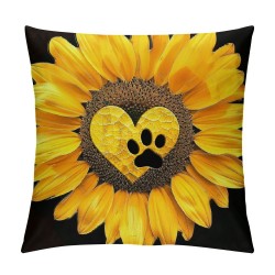 PHYHOO Throw Pillow Covers Cute Dog Paw Print Love Yellow Sunflower Design Square Pillowcase for Home Decor Sofa Car Bedroom Pillow case