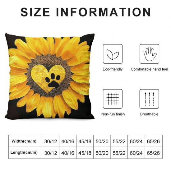 PHYHOO Throw Pillow Covers Cute Dog Paw Print Love Yellow Sunflower Design Square Pillowcase for Home Decor Sofa Car Bedroom Pillow case