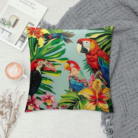 PHYHOO Throw Pillow Covers Tropical Palm Tree Parrot Toucan Bird Summer Design Square Pillowcase for Home Decor Sofa Car Bedroom Pillow case