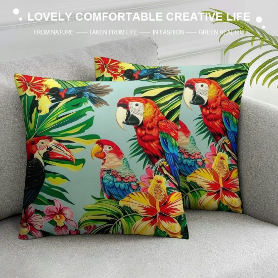 PHYHOO Throw Pillow Covers Tropical Palm Tree Parrot Toucan Bird Summer Design Square Pillowcase for Home Decor Sofa Car Bedroom Pillow case