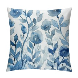 Watercolor Throw Pillow Covers Blue Watercolor and Flowers Art Painting Square Pillowcases for Home Decor Sofa Car Bedroom Pillow case