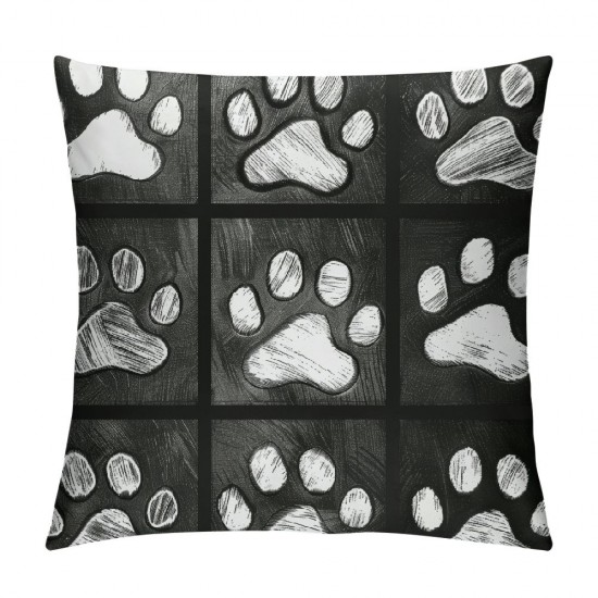 PHYHOO Throw Pillow Covers Doodle Black White Dog Animals Paws Print Square Pillowcase for Home Decor Sofa Car Bedroom Pillow case