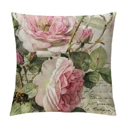 PHYHOO Pink Blooming Romantic Roses Throw Pillow Covers Vintage Natural Flower Bouquet Art Design Square Pillowcases for Home Decor Sofa Car Bedroom Pillow case