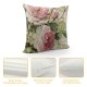 PHYHOO Pink Blooming Romantic Roses Throw Pillow Covers Vintage Natural Flower Bouquet Art Design Square Pillowcases for Home Decor Sofa Car Bedroom Pillow case