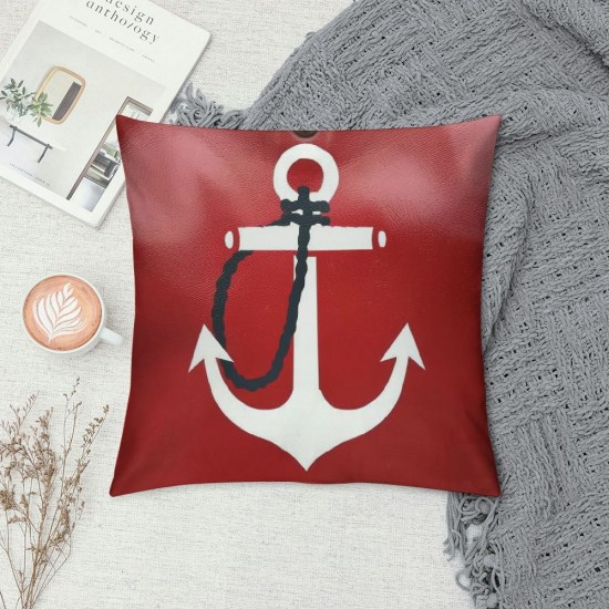 PHYHOO Anchor Throw Pillow Covers White Boat Anchor Nautical Tool on Blue Red Background Square Pillowcases for Home Decor Sofa Car Bedroom Pillow case