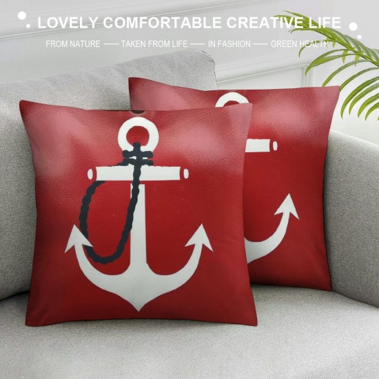 PHYHOO Anchor Throw Pillow Covers White Boat Anchor Nautical Tool on Blue Red Background Square Pillowcases for Home Decor Sofa Car Bedroom Pillow case