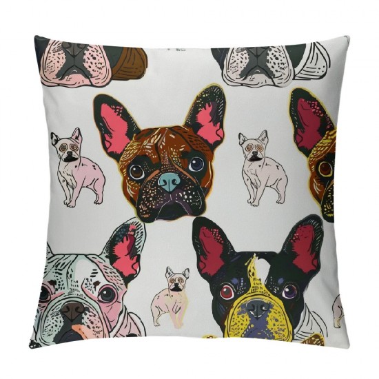 PHYHOO Throw Pillow Covers Cute French Bulldog Square Pillowcases for Home Decor Sofa Car Bedroom Cartoon Animal Heads with Abstract Texture Art Painting Pillow Cases