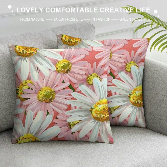 Throw Pillow Covers Pink Daisy Flowers Pattern White Yellow Floral Design Square Pillowcase for Home Decor Sofa Car Bedroom Pillow case