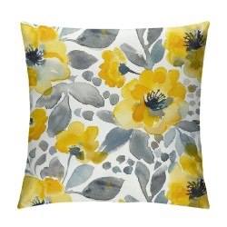 Watercolor Throw Pillow Covers Yellow Gray Beautiful Flowers Leaves Square Pillowcases for Home Decor Sofa Car Bedroom Pillow case