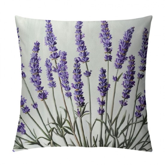 PHYHOO Purple Lavender Flowers Pillowcases Floral Vector Illustration Art Painting Pillow Case Decorative Throw Pillow Cover for Home Sofa Office