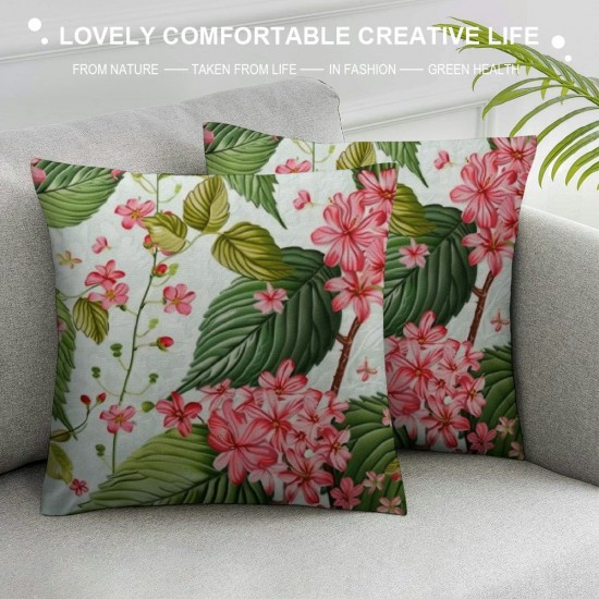 Watercolor Pink Flowers Throw Pillow Covers Wild Green Leaves Floral Seamless Pattern Square Pillowcases for Home Decor Sofa Car Bedroom Pillow case