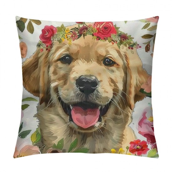 Throw Pillow Covers Dog with Flower Design Square Pillowcase for Home Decor Sofa Car Bedroom Pillow case