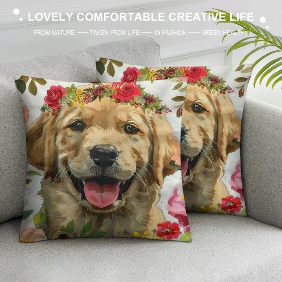 Throw Pillow Covers Dog with Flower Design Square Pillowcase for Home Decor Sofa Car Bedroom Pillow case