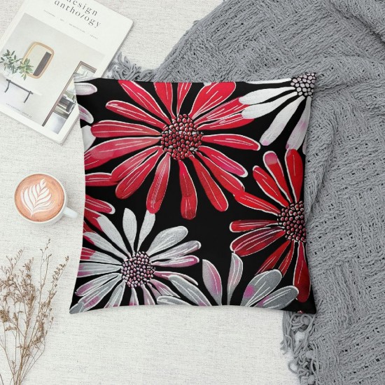 Throw Pillow Covers Abstract Black Red White Daisy Flower Floral Art Print Square Pillowcase for Home Decor Sofa Car Bedroom Pillow case