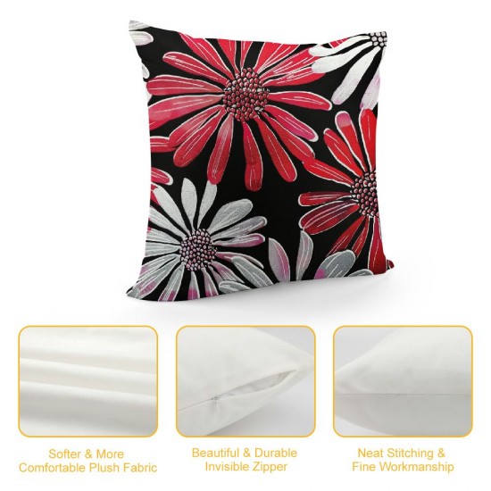 Throw Pillow Covers Abstract Black Red White Daisy Flower Floral Art Print Square Pillowcase for Home Decor Sofa Car Bedroom Pillow case