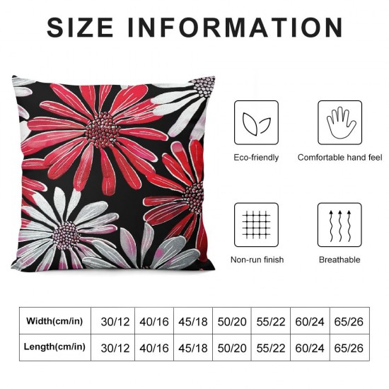 Throw Pillow Covers Abstract Black Red White Daisy Flower Floral Art Print Square Pillowcase for Home Decor Sofa Car Bedroom Pillow case