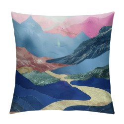 PHYHOO Throw Pillow Covers Aesthetic Landscape Illustration Abstract Mountains and Sun Design Square Pillowcase for Home Decor Sofa Car Bedroom Pillow case