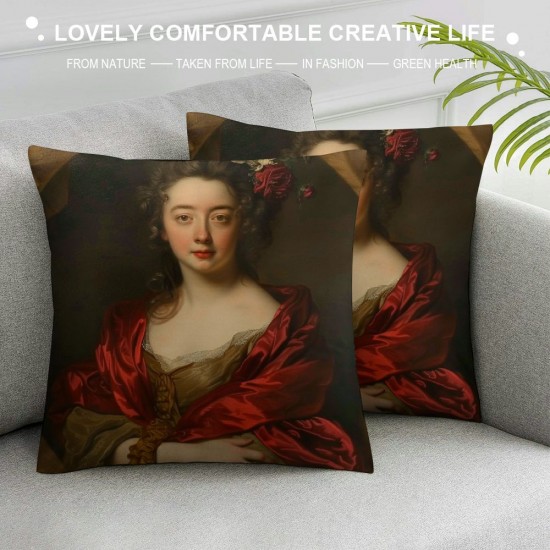 Pillow Cases Oil Painting Elegant Woman Portrait Square Decorative Throw Pillow Cover Washable Pillowcase for Home Office Travel Bed Sofa