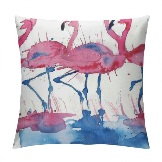 Watercolor Flamingos Pillowcases Abstract Animal Art Painting Pillow Case Decorative Throw Pillow Cover for Home Sofa Office