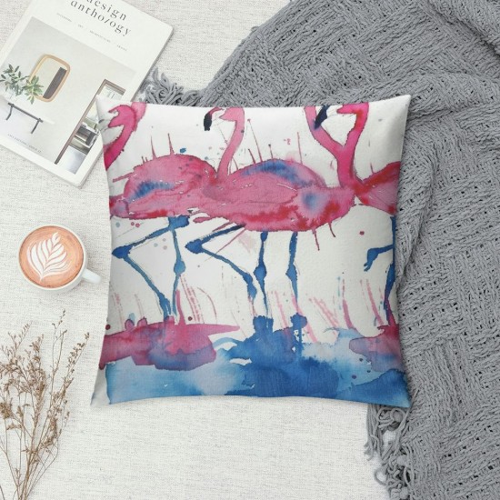 Watercolor Flamingos Pillowcases Abstract Animal Art Painting Pillow Case Decorative Throw Pillow Cover for Home Sofa Office