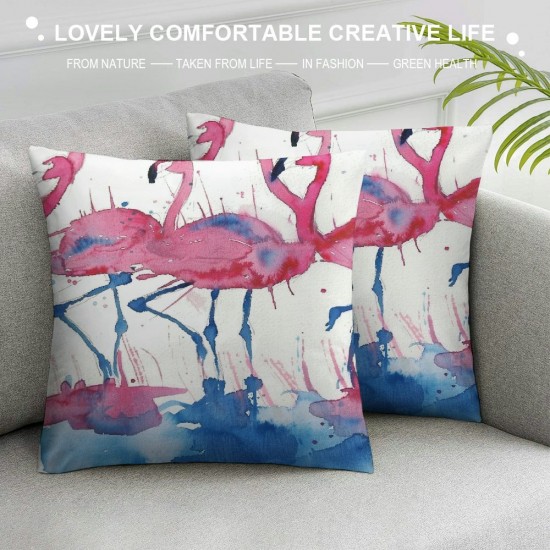 Watercolor Flamingos Pillowcases Abstract Animal Art Painting Pillow Case Decorative Throw Pillow Cover for Home Sofa Office