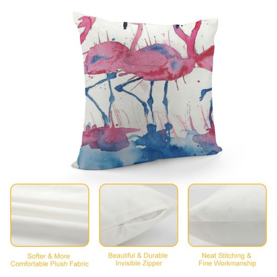 Watercolor Flamingos Pillowcases Abstract Animal Art Painting Pillow Case Decorative Throw Pillow Cover for Home Sofa Office