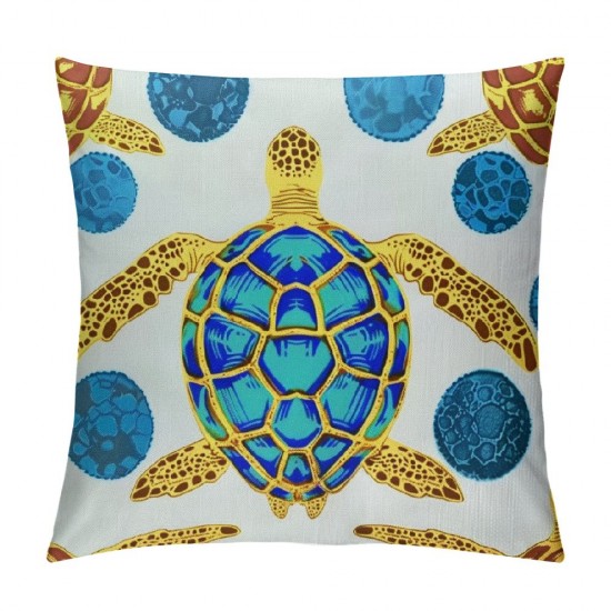 PHYHOO Sea Turtle with Red Blue Pattern Throw Pillow Covers Wild Sea Animal Seamless Design Square Pillowcases for Home Decor Sofa Car Bedroom Pillow case