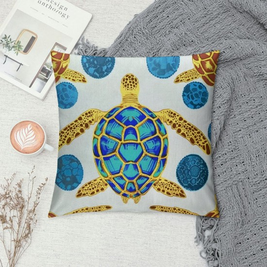 PHYHOO Sea Turtle with Red Blue Pattern Throw Pillow Covers Wild Sea Animal Seamless Design Square Pillowcases for Home Decor Sofa Car Bedroom Pillow case