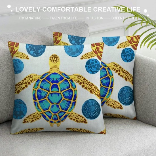 PHYHOO Sea Turtle with Red Blue Pattern Throw Pillow Covers Wild Sea Animal Seamless Design Square Pillowcases for Home Decor Sofa Car Bedroom Pillow case