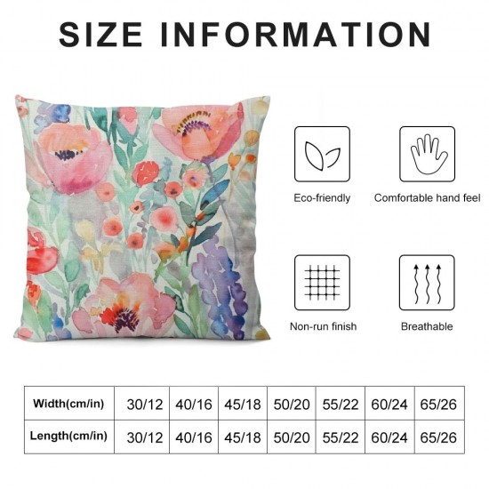 PHYHOO Watercolor Pink Flowers Throw Pillow Covers Floral Botanical Seamless Pattern Art Painting Square Pillowcases for Home Decor Sofa Car Bedroom Pillow case