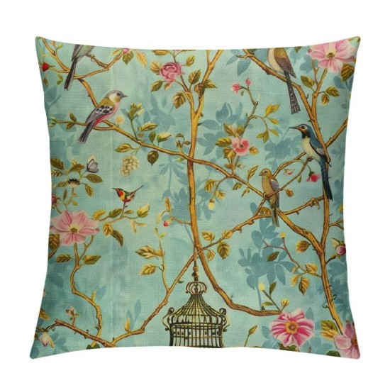 Throw Pillow Covers Vintage Flower Birds Square Pillowcase for Home Decor Sofa Car Bedroom Pillow case