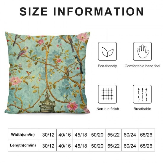 Throw Pillow Covers Vintage Flower Birds Square Pillowcase for Home Decor Sofa Car Bedroom Pillow case