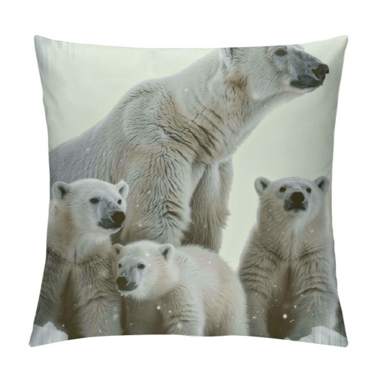 PHYHOO Throw Pillow Covers Cute Polar Bear Family Square Pillowcases for Home Decor Sofa Car Bedroom Wild Animal White Background Art Print Pillow Cases