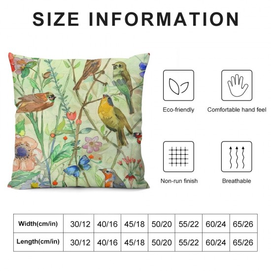 Throw Pillow Covers Vintage Colorful Flowers Birds Butterfly Floral Design Square Pillowcase for Home Decor Sofa Car Bedroom Pillow case