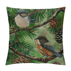 Dense Pine Trees Lovely Birds Throw Pillow Covers Forest Vintage Art Print Square Pillowcases for Home Decor Sofa Car Bedroom Pillow case