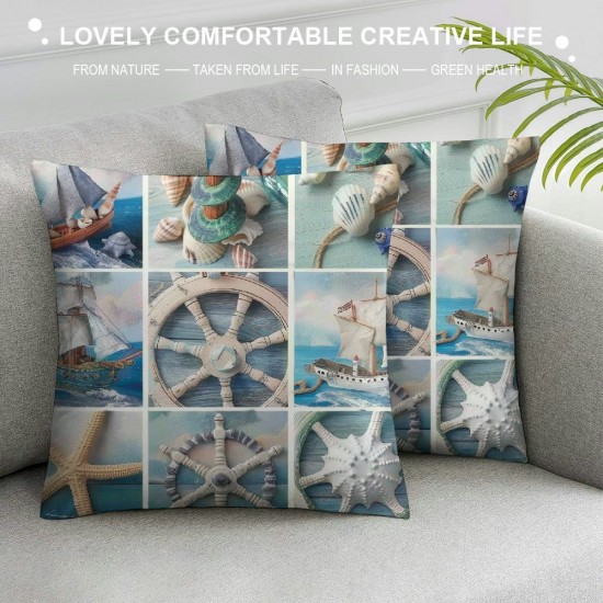 Throw Pillow Covers Sailing Boats Starfish Design Square Pillowcase for Home Decor Sofa Car Bedroom Pillow case