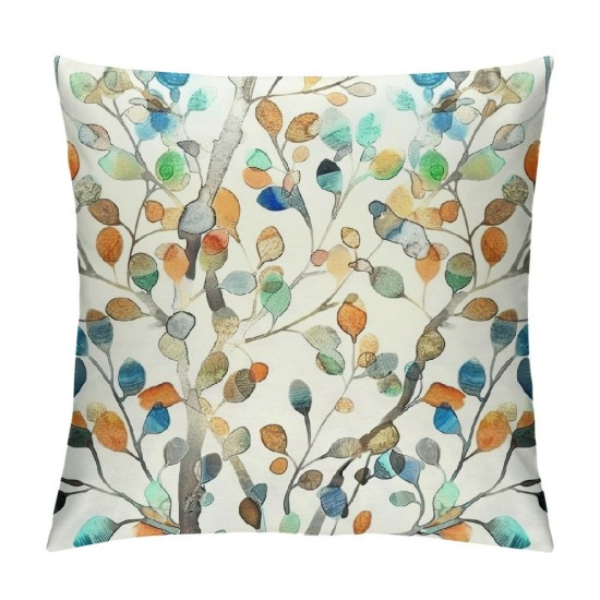 PHYHOO Throw Pillow Covers Watercolor Colorful Leaves Bright Color Pattern Square Pillowcase for Home Decor Sofa Car Bedroom Pillow case