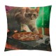 PHYHOO Funny Cat and Pizza in Space Throw Pillow Covers Cute Animal Art Design Pattern Square Pillowcases for Home Decor Sofa Car Bedroom Pillow case