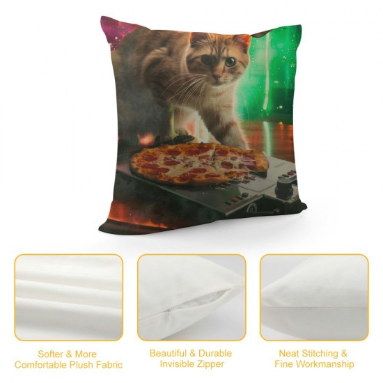 PHYHOO Funny Cat and Pizza in Space Throw Pillow Covers Cute Animal Art Design Pattern Square Pillowcases for Home Decor Sofa Car Bedroom Pillow case