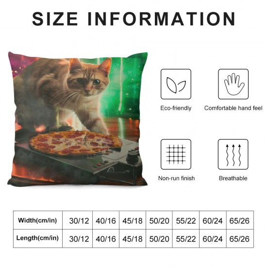 PHYHOO Funny Cat and Pizza in Space Throw Pillow Covers Cute Animal Art Design Pattern Square Pillowcases for Home Decor Sofa Car Bedroom Pillow case