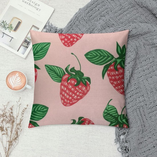 Throw Pillow Covers Gradually Varied Pink Strawberries Square Pillowcases for Home Decor Sofa Car Bedroom Green Leaves Design Pillow Cases