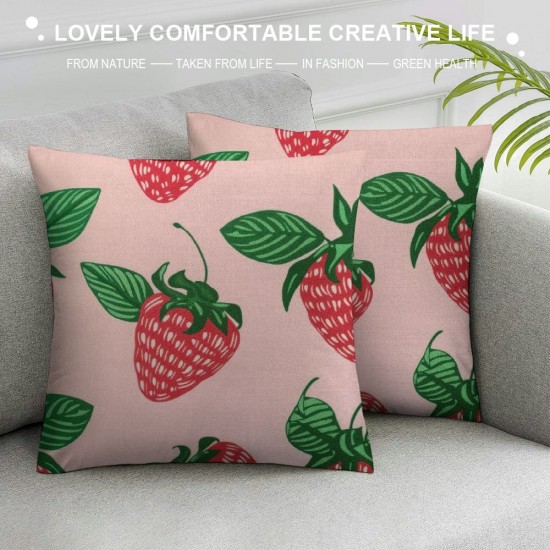 Throw Pillow Covers Gradually Varied Pink Strawberries Square Pillowcases for Home Decor Sofa Car Bedroom Green Leaves Design Pillow Cases