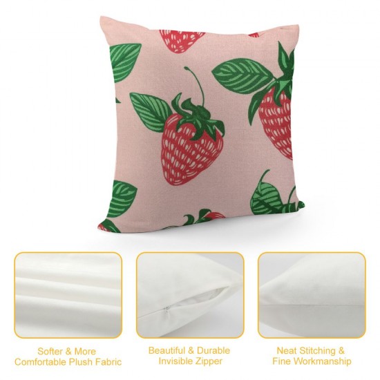 Throw Pillow Covers Gradually Varied Pink Strawberries Square Pillowcases for Home Decor Sofa Car Bedroom Green Leaves Design Pillow Cases