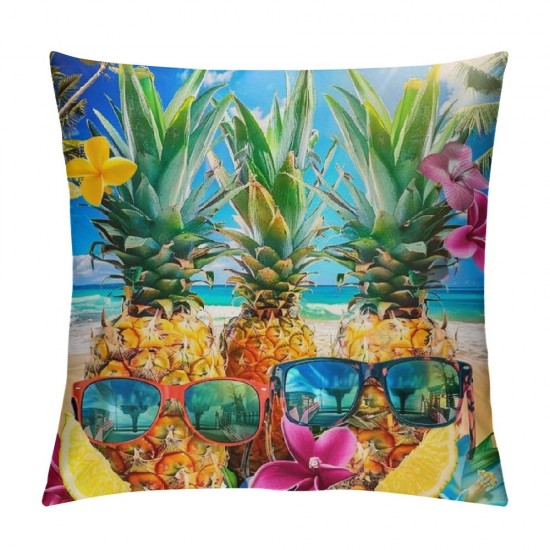 Throw Pillow Covers Sunglasses Beach Flowers Square Pillowcase for Home Decor Sofa Car Bedroom Pillow case