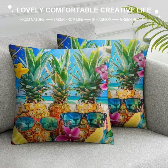 Throw Pillow Covers Sunglasses Beach Flowers Square Pillowcase for Home Decor Sofa Car Bedroom Pillow case