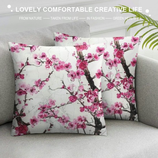 Throw Pillow Covers Pink Flowers Brown Branches Square Pillowcases for Home Decor Sofa Car Bedroom Pillow case