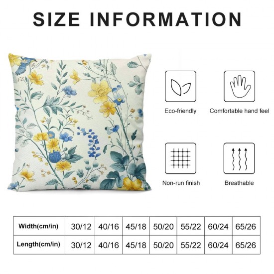 Flowers Throw Pillow Covers Spring Floral Pattern Yellow Blue Square Pillowcases for Home Decor Sofa Car Bedroom Pillow case