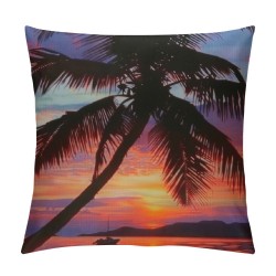 PHYHOO Colorful Sunset Clouds Throw Pillow Covers Tropical Beach Palm Seaside Landscape Art Print Square Pillowcases for Home Decor Sofa Car Bedroom Pillow case